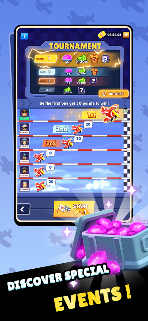 Merge Plane: Air Race! - Clasificación del torneo y recompensas en el juego Merge Plane Air Race