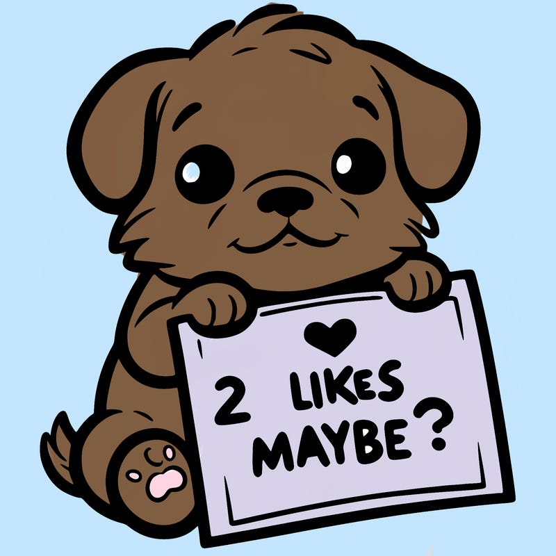 a puppy holding a sign that says 2 likes maybe?