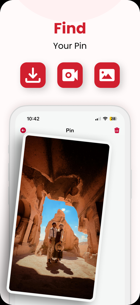 PinSaver app interface for finding and downloading Pinterest videos and images