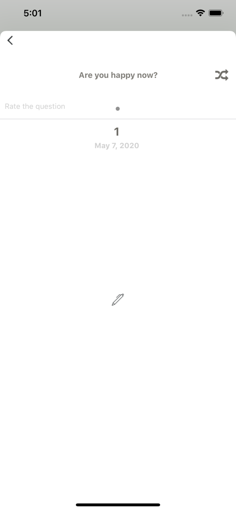 Question Diary - Minimalist Question Diary app interface featuring the daily prompt Are you happy now