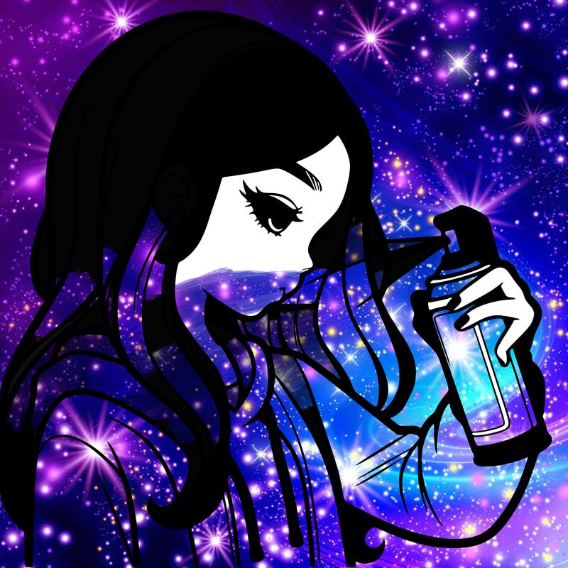 a realistic girl spray painting