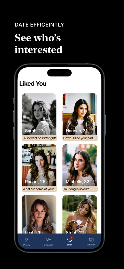 Tribe - Jewish Dating App - Interfaz de la aplicación de citas judías Tribe mostrando la pantalla "Te Gustó" con varios perfiles de usuario