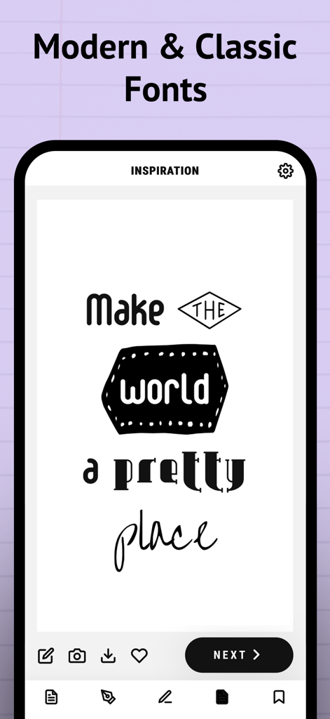 Calligraphy Practice · Cursive - Mobile app screen showing various calligraphy font styles and a lettering design example