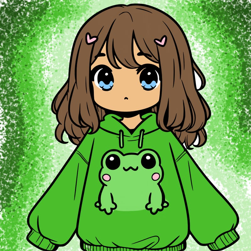 girl wearing frogging sweatshirt