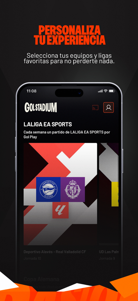 GolStadium Spain - GolStadium Spain app personalization screen for selecting favorite soccer teams and leagues