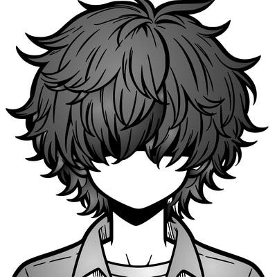 manga boy fluffy hair covering his eyes