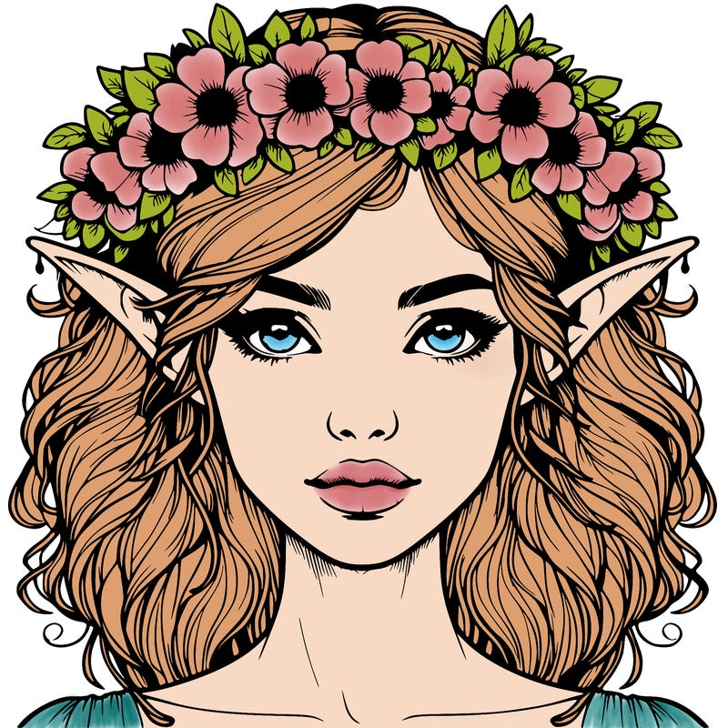 realistic female elf with flower crown
