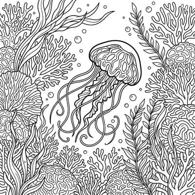 Discover the mysteries of the deep with this captivating Irukandji jellyfish coloring page, set within a beautifully detailed underwater coral reef. Perfect for a relaxing and educational artistic escape.
