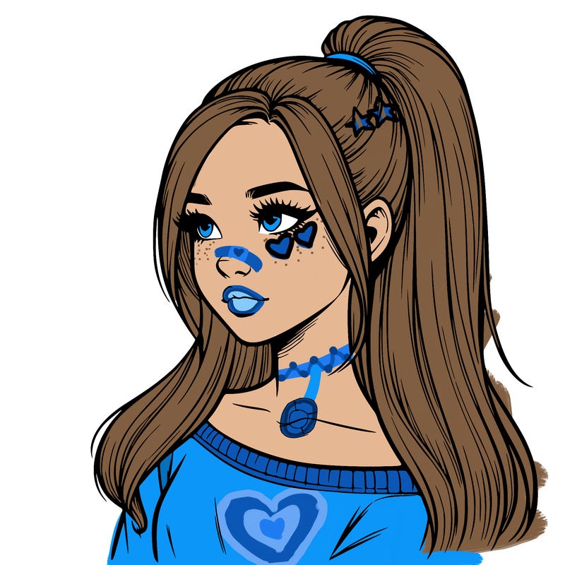 realistic girl with a high ponytail