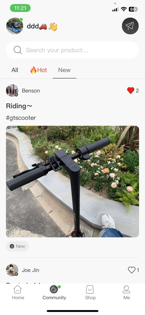 Lynck - A screenshot of the Lynck app community page showing a user post featuring a GTRACING electric scooter handlebar