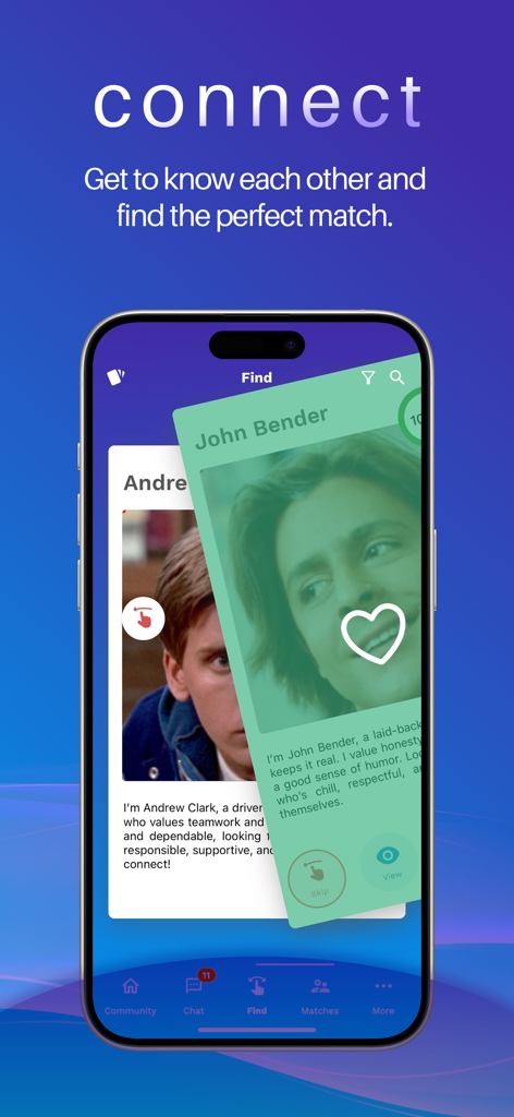 RoomSync - RoomSync mobile app interface showing potential roommate profiles with a swipe to like feature.