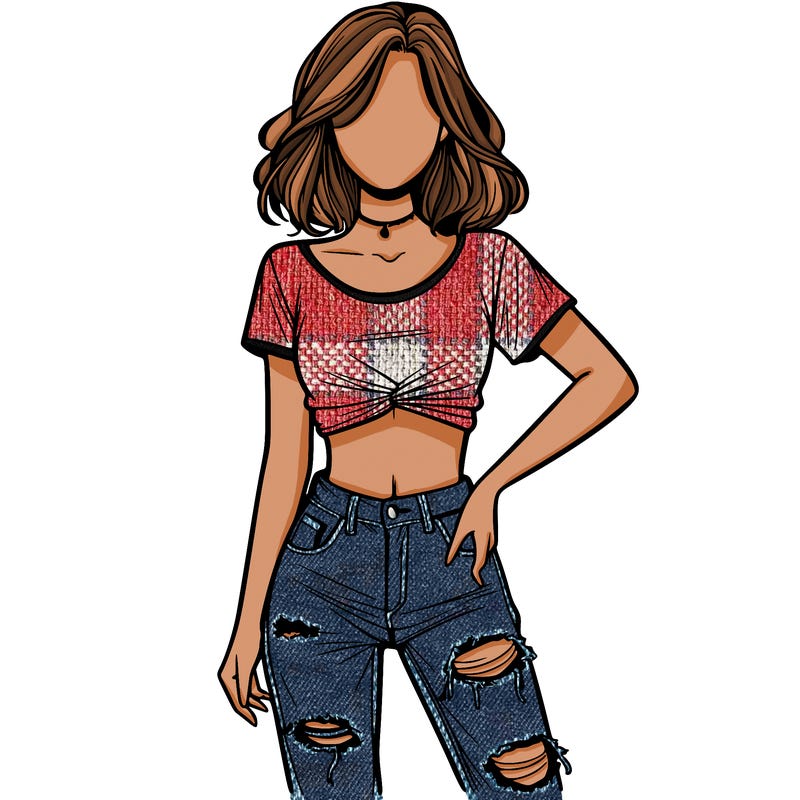 woman in jeans with holes and a t-shirt