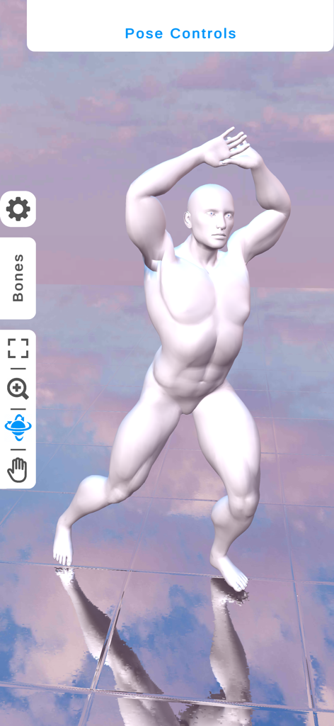 Ultimate Poser 3D Model Poses - A 3D male character model in a dynamic pose within the Ultimate Poser app interface with pose controls