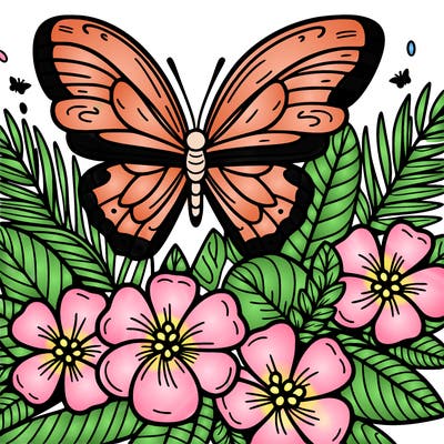 butterfly and hawaiian flowers