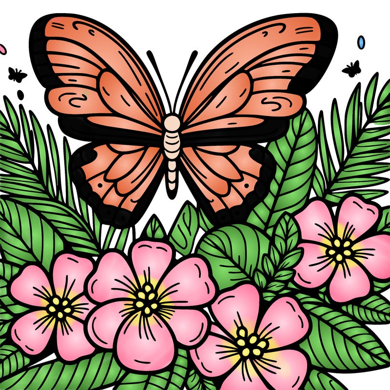 butterfly and hawaiian flowers