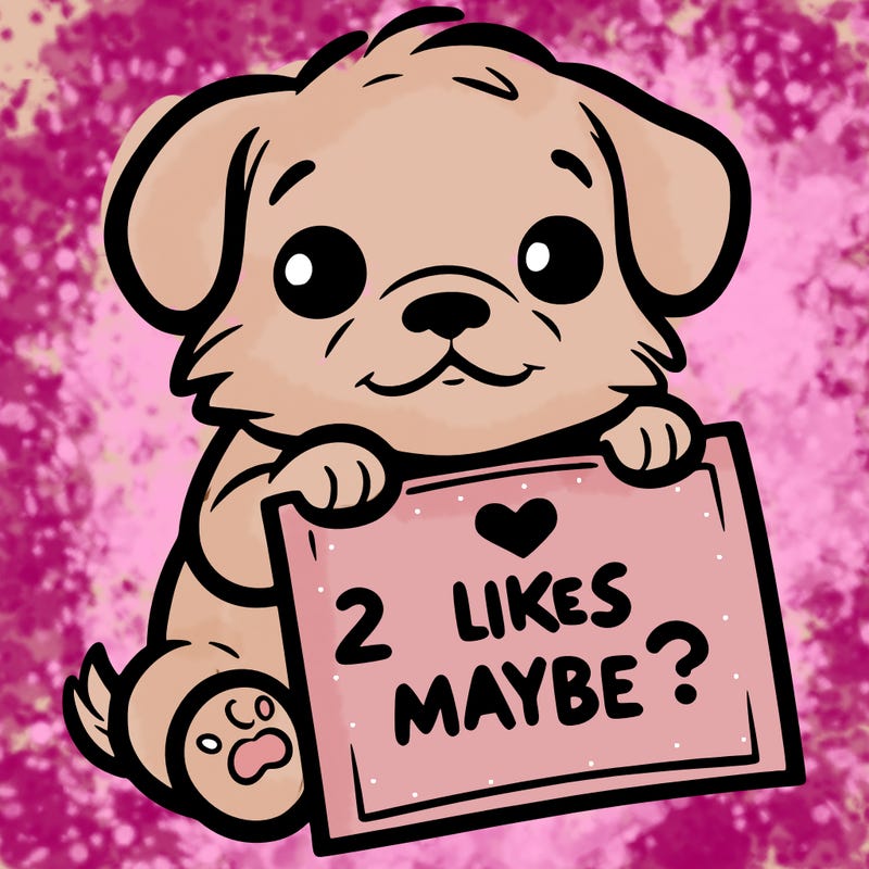 a puppy holding a sign that says 2 likes maybe?