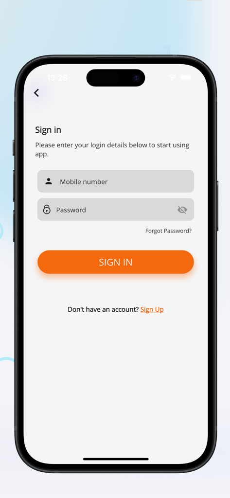 Sign in page for the BigMart app where users enter their mobile number and password
