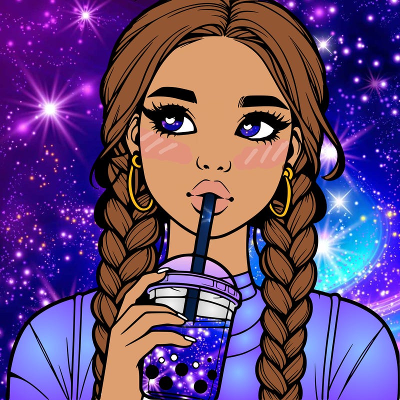 realistic girl with braided hair drinking boba