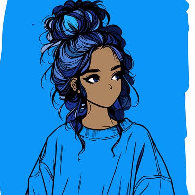 realistic girl with messy bun and oversized clothing