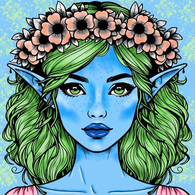 realistic female elf with flower crown