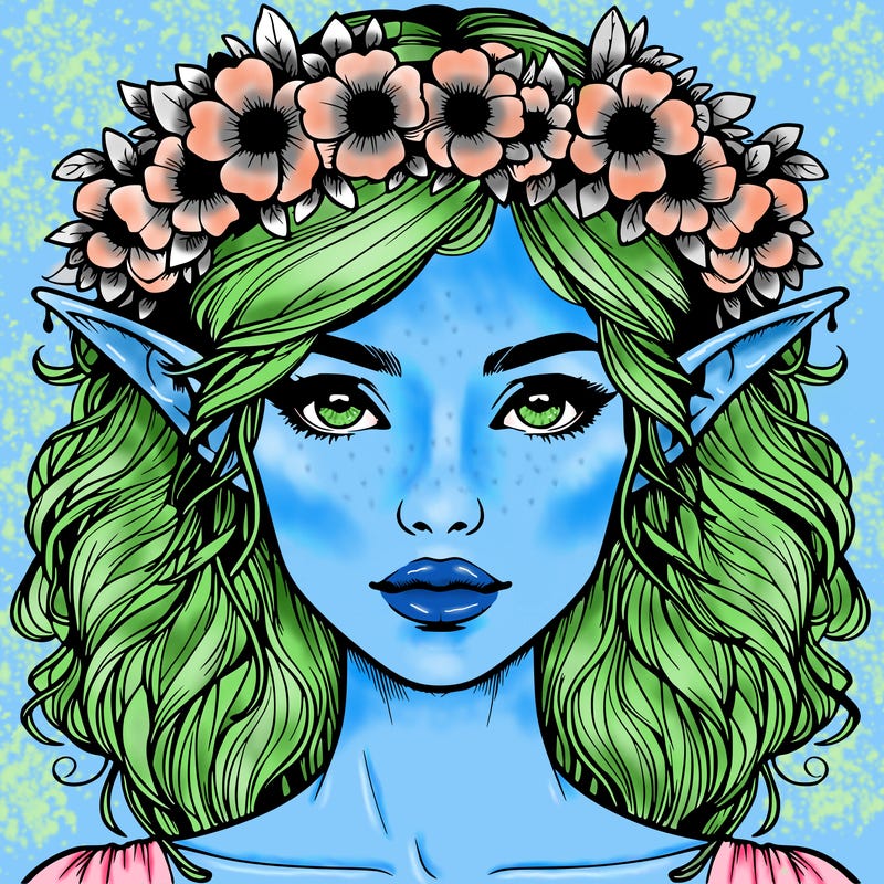realistic female elf with flower crown