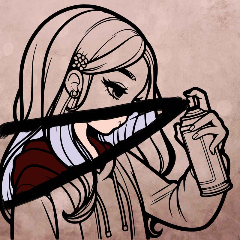 a realistic girl spray painting