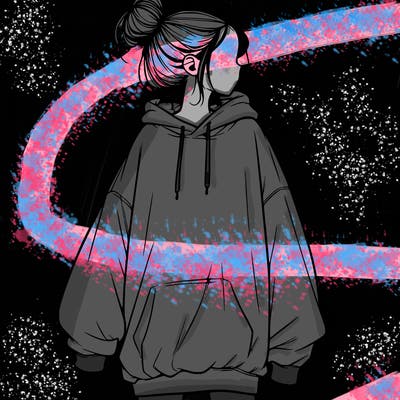 realistic girl with a oversized sweatshirt on and a bun