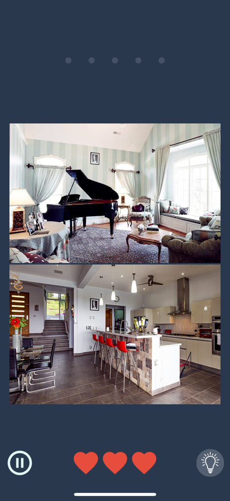 Gameplay screen showing two different interior rooms for a spot the similarities puzzle