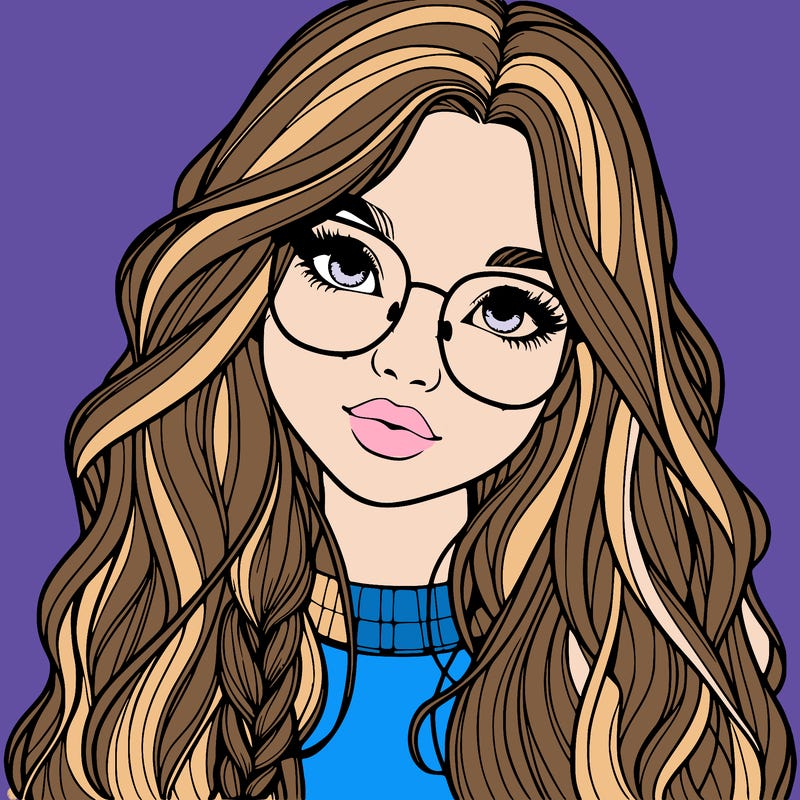 girl with long hair and freckles and glasses realistic