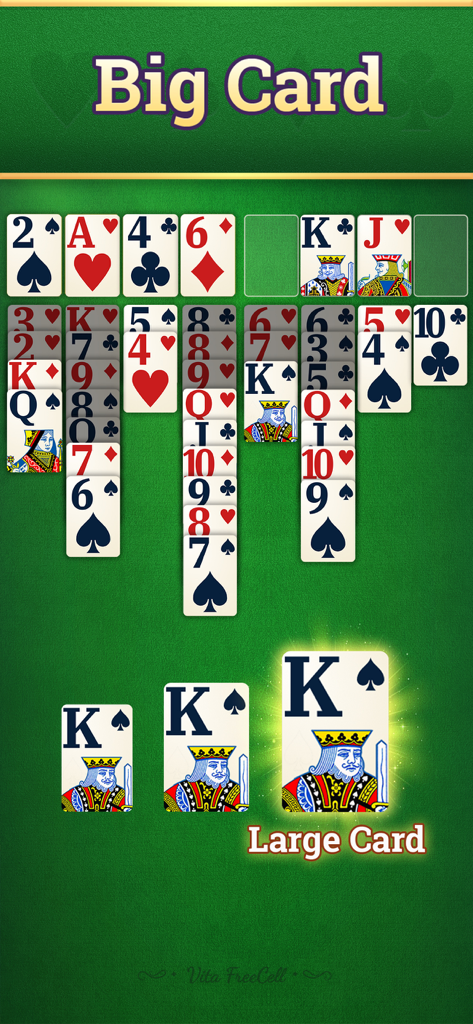 Vita FreeCell for Seniors - Gameplay of Vita FreeCell for Seniors featuring large and easy-to-read playing cards for better visibility.