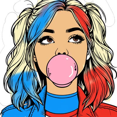 realististic girl blowing bubble -gum