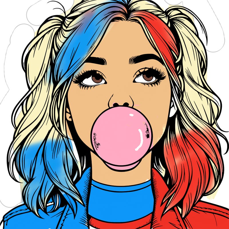 realististic girl blowing bubble -gum