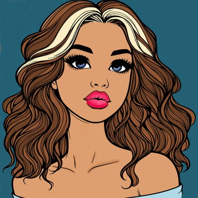 realistic girl with wavy hair and lips