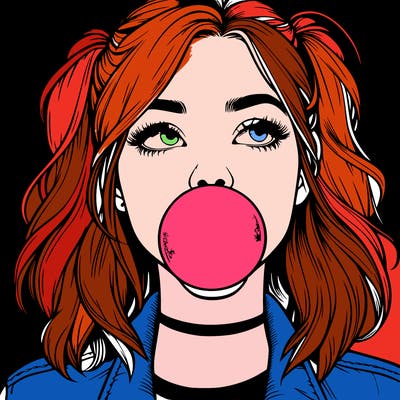 realististic girl blowing bubble -gum