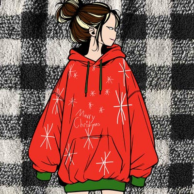 realistic girl with a oversized sweatshirt on and a bun