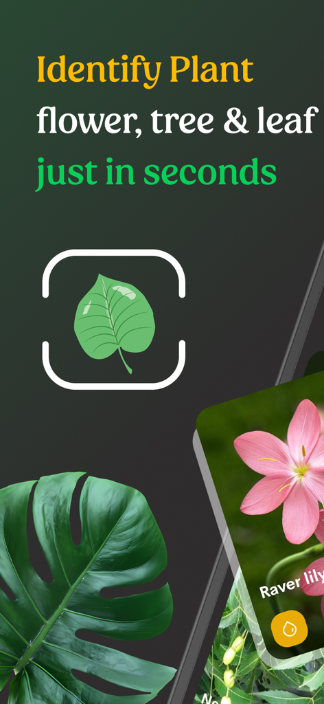 Plantix- Plant Leaf Identifier - Plantix app screen for identifying plants flowers and trees using a leaf scanner