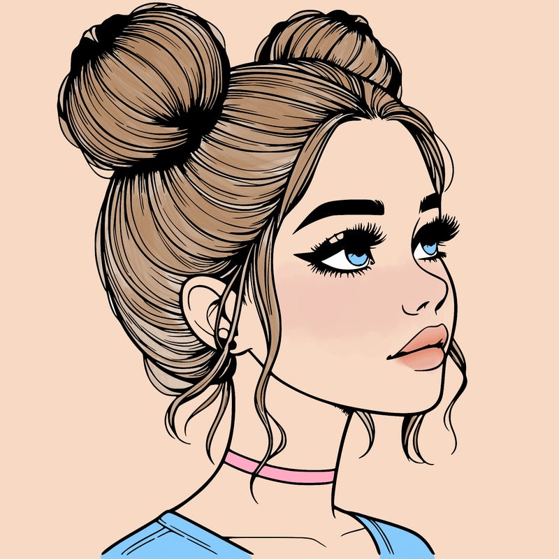 realistic girl with buns on the top of her head