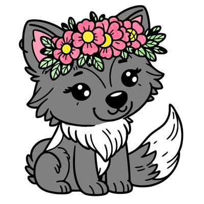 wolf with flower crown