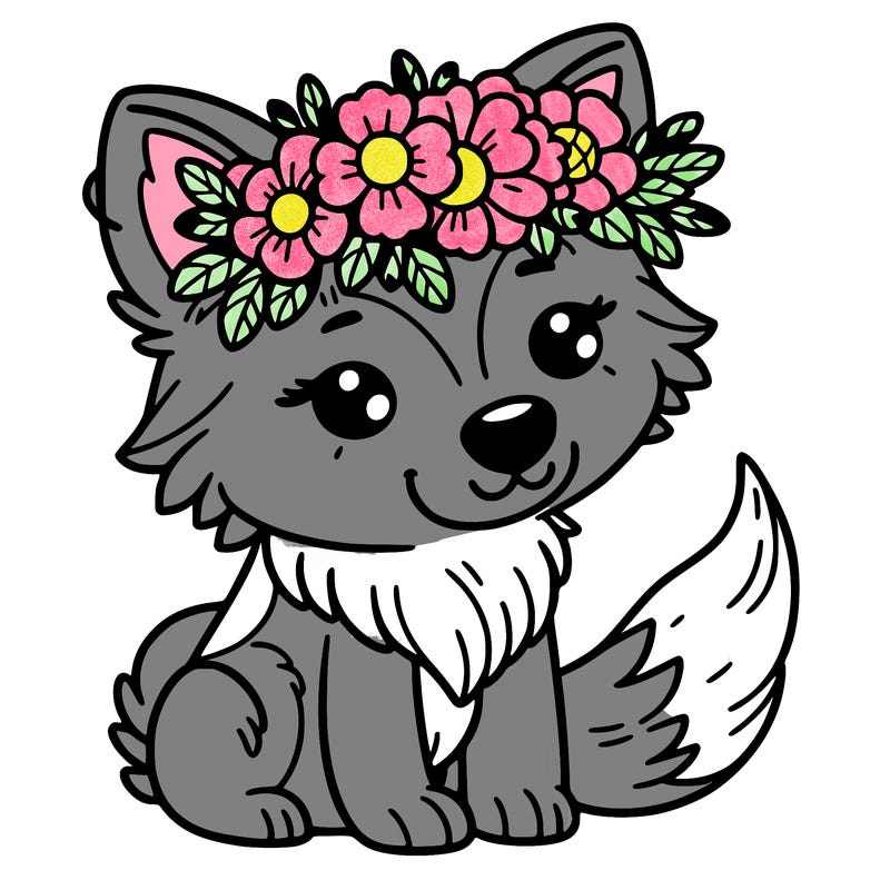 wolf with flower crown
