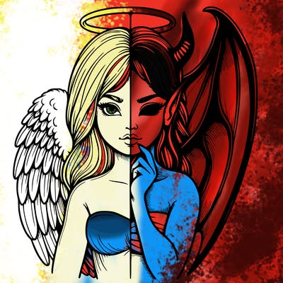 realistic angel half demon