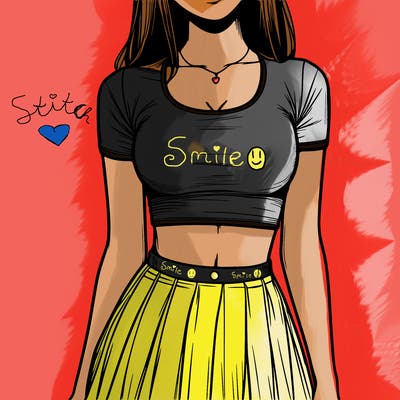 realistic girl wearing crop top and skirt