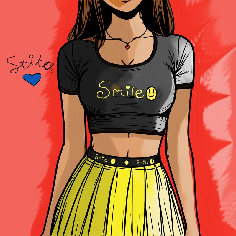 realistic girl wearing crop top and skirt