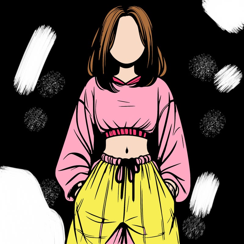 realistic girl faceless with baggy pants and a crop top
