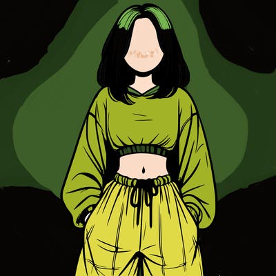 realistic girl faceless with baggy pants and a crop top