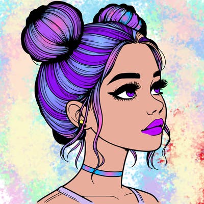 realistic girl with buns on the top of her head