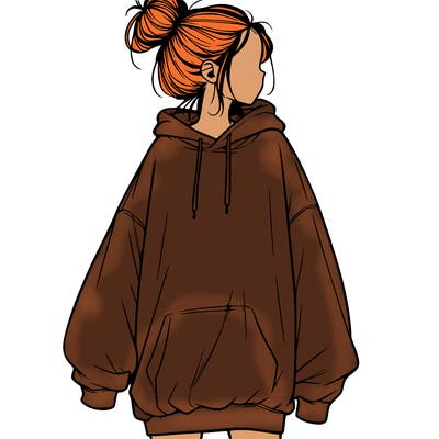 realistic girl with a oversized sweatshirt on and a bun