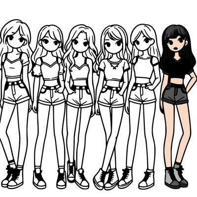 a group of girls wearing crop tops and shorts