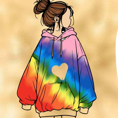 realistic girl with a oversized sweatshirt on and a bun