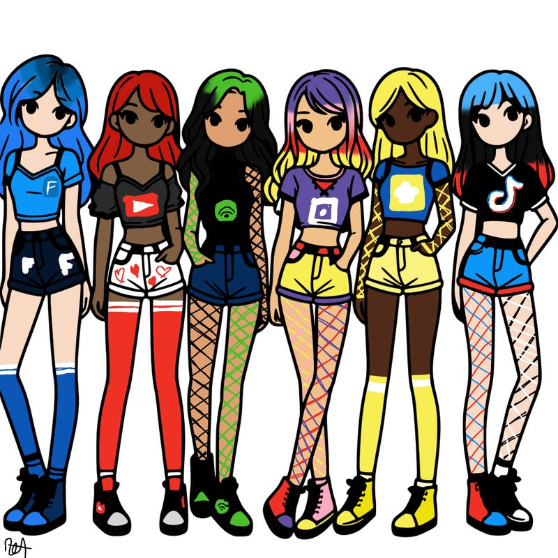 a group of girls wearing crop tops and shorts