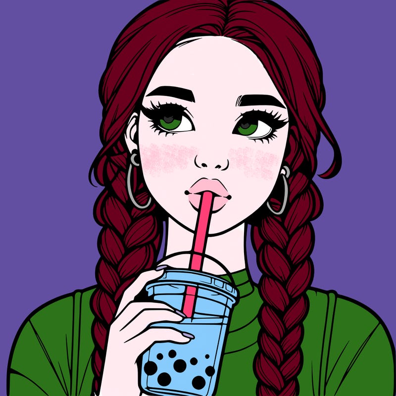 realistic girl with braided hair drinking boba